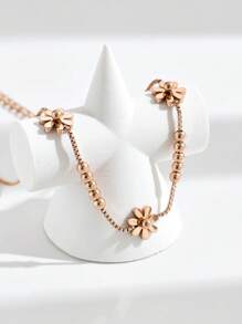 1 件韩国时尚新款菊花不锈钢脚链，女士简约优雅百搭脚饰