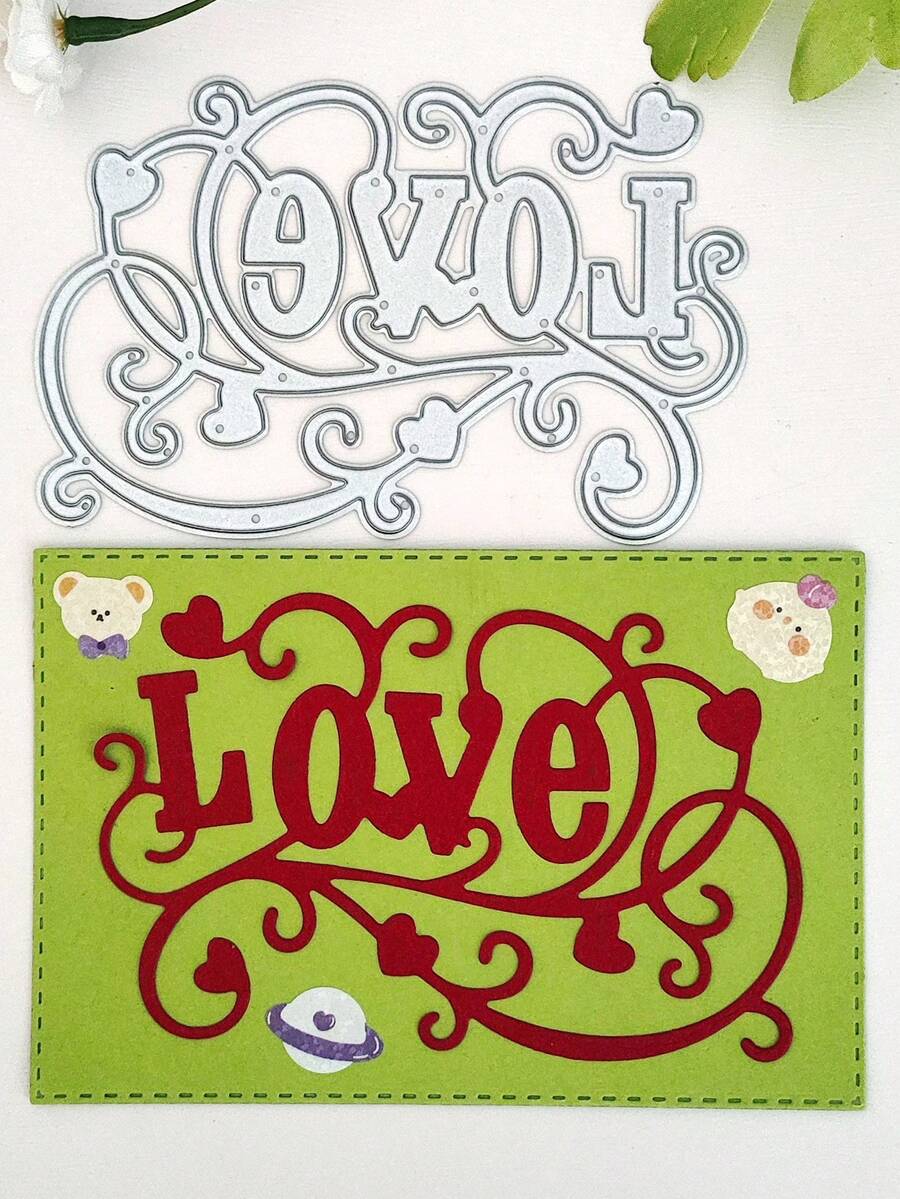 「Love」字形金屬碳鋼切割模具/1入，可壓花的剪貼簿切割模板，適用於DIY剪貼簿、書籤、相冊和卡片裝飾 - 銀色 - 查看 1