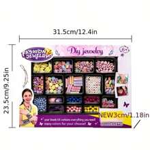 1盒女孩裝扮遊戲玩具魅力手鍊製作套件,包括珠子手鍊、戒指和diy手工藝品,生日禮物套裝,啟發孩子創意-給孩子最好的禮物 - 彩色 - 查看 3