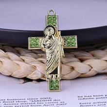 1 件金色吊墜,1 件綠色水鑽裝飾鋅合金吊墜,適合項鍊、手鍊製作,52*31 毫米