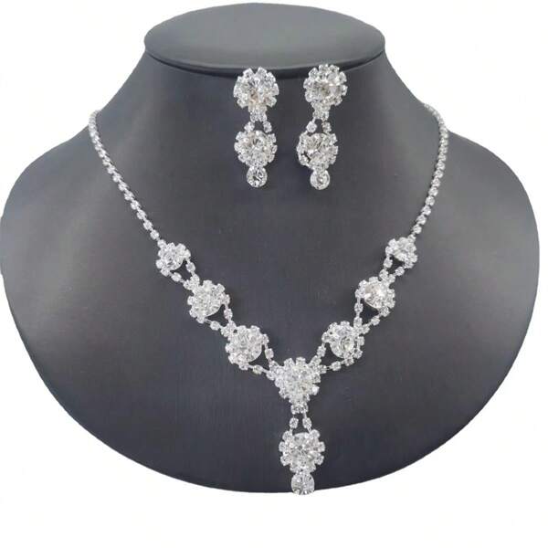 Luxuriöses europäisches und amerikanisches Brautschmuck-Set mit Halskette und Ohrringen, elegantes Kristallschmuck-Set für Hochzeit, Bankett, Geschenk