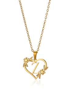 1pc Fashionable Stainless Steel Alphabet & Heart & Flower Design Necklace, Suitable For Women's Parties And Festivals, Jewelry Gift Valentines,Mom,Mother,Mother's Day,Gift