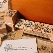 8pcs Vintage Flower Pattern Stamp Set For Student's Diy Scrapbooking, Adding Charm To Your Creations - Multicolor - View 4