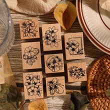 8pcs Vintage Flower Pattern Stamp Set For Student's Diy Scrapbooking, Adding Charm To Your Creations - Multicolor - View 2