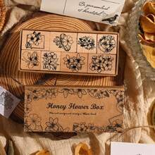 8pcs Vintage Flower Pattern Stamp Set For Student's Diy Scrapbooking, Adding Charm To Your Creations - Multicolor - View 1