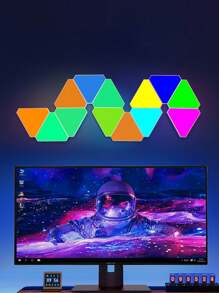 3/6/10pcs  Smart LED Light Panel Color LED Cellular Quantum Triangle  Light, Smart App Control, Dual Control Triangle LED Light Wall Panels With USB-Power, Geometry Triangle Lights Touch Used In Game Room Decor - White - View 3