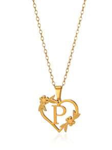 1pc Fashionable Stainless Steel Alphabet & Heart & Flower Design Necklace, Suitable For Women's Parties And Festivals, Jewelry Gift Valentines,Mom,Mother,Mother's Day,Gift