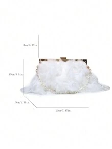 قطعة واحدة من حقيبة اليد المزينة بشعيرات وتصميم اللؤلؤ الاصطناعي، حقيبة كتف مع سلسلة للحفلات والاستخدام اليومي، تتسع لهاتف و محفظة و مستحضرات التجميل، حقيبة سهرة أنيقة مزودة باللؤلؤ