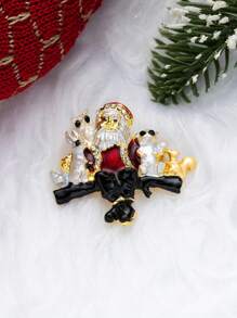 1個合金鑲嵌水鑽聖誕主題胸針,聖誕老人,馴鹿,鈴鐺,聖誕樹造型,創意節日服裝配件 - 彩色 - 查看 21