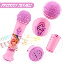 Microphone,Karaoke Wireless Microphone,Microphone  Handheld Musical Toy,Built-In Speaker, Musical Toy With Colorful Light,Gifts For Birthday Party - Pink - View 3