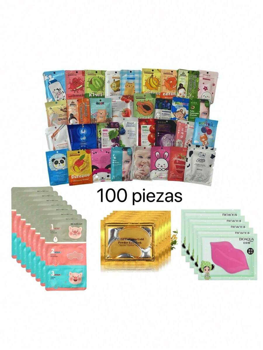 Paquete De 100 Mascarillas Surtidas Para Cara Ojos Y Labios - Multicolor - Ver 1