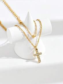 European And American Fashion Cross Stainless Steel Rhinestone Anklet For Women, Versatile Foot Jewelry - Yellow Gold - View 4