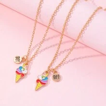 2 件/套卡通冰淇淋獨角獸吊墜項鍊適合好友日常佩戴 - 金黃色 - 查看 2