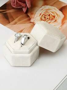 1入六面絨面雙環展示底座戒指盒,可拆卸蓋子,用於訂婚、婚禮、儀式、攝影、紀念品、新娘、六角形、雙環盒子