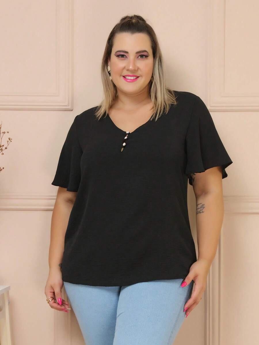 Plus Size Blouses - 黑色 - 查看 1
