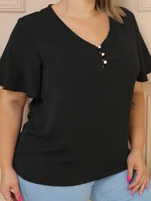 Plus Size Blouses - 黑色 - 查看 2