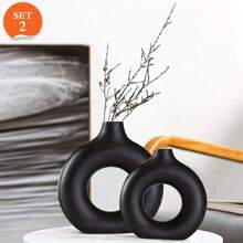 Ceramic Vase Set 2 for Modern Boho Decor,Round Matte Pampas Flower Vases Minimalist Nordic Boho Ins Style for Wedding Dinner Table Party Living Room Office Bedroom, Decorative Gift