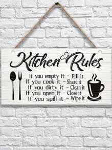 1pc, Art Kitchen Rules Wooden Plaque, Funny Inspirational Quotes Canvas Print Wall Decor, Room Decor, Scene Decor, Kitchen Decor