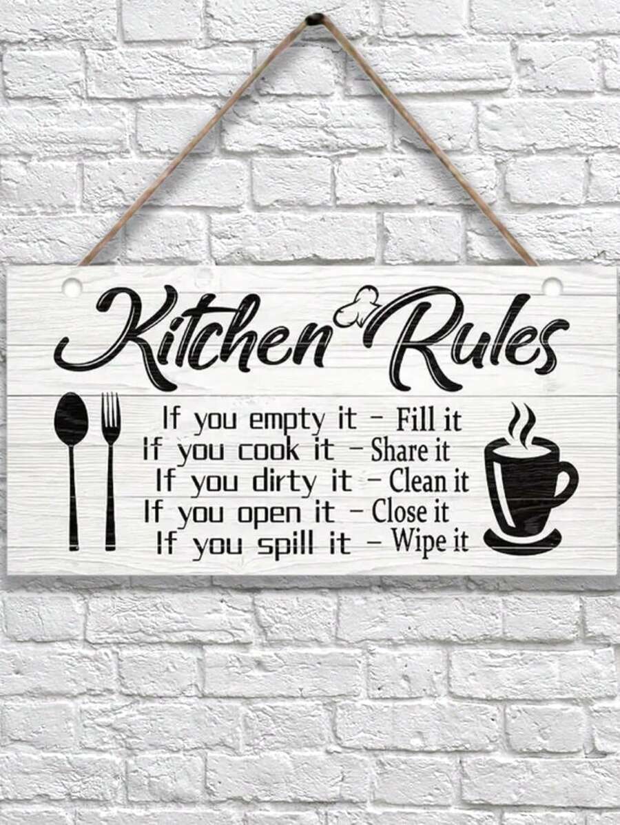 1pc, Art Kitchen Rules Wooden Plaque, Funny Inspirational Quotes Canvas Print Wall Decor, Room Decor, Scene Decor, Kitchen Decor