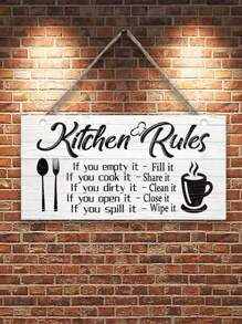 1pc, Art Kitchen Rules Wooden Plaque, Funny Inspirational Quotes Canvas Print Wall Decor, Room Decor, Scene Decor, Kitchen Decor