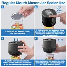 1入組電動真空封口機套件,可用於食品真空保鮮,帶有led屏幕的集成瓶口密封機,寬口常規口瓶密封機包括10個瓶蓋-黑色 - 黑色 - 查看 7