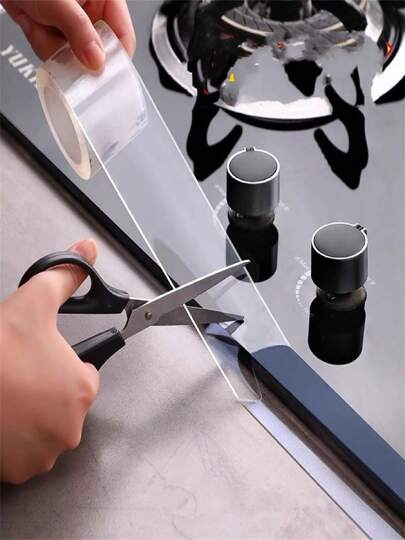 Fita transparente  à prova d'água e anticongelante para cozinha, forro de papel higiênico para banheiro, costura bonita, borda de canto cai sem deixar vestígios e sem resíduo, cola de lado único, linha de canto, bela cobertura de costura, gelo de água 3CM*5 M