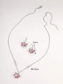 Bộ 3 dây chuyền và hoa tai mặt trái tim và đá Rhinestone phong cách Y2k dành cho tiệc tùng, hẹn hò, quà tặng, trang phục hàng ngày ngày lễ tình nhân - Bạc - Xem 3
