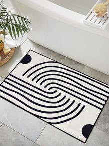 1入單品幾何抽象地毯,高密度人造羊絨現代極簡黑白條紋設計柔軟舒適可水洗防滑家居地毯,適合客廳臥室床邊墊,家居裝飾 - 彩色 - 查看 4