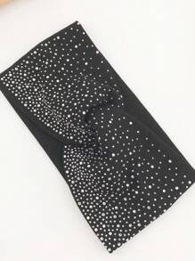 1pc Elegant & Elastic Knitted Headband With Rhinestone Decor For Women, Black, Perfect For Outdoor Activities, Streetwear, Commuting And Sports Party,Gym Valentine's Day Valentines,Hair Accessories,Turban Headband, Hairband Fall Winter Hair Band For Vacation Outfits Woman Elegant Scarf Women Bandanas Soft Headwrap Valentines Gift - Black - View 3