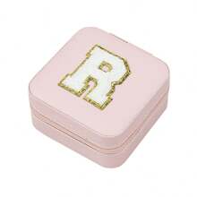 1個豪華時尚的pvc皮革字母刺繡毛巾收納盒,適用於女士珠寶 - 粉紅色R - 查看 2