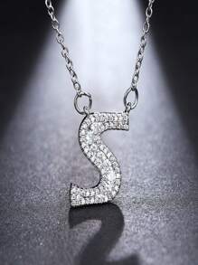 1 件裝新娘浪漫旅行風格英文字母鎖骨鏈吊墜微鑲嵌白金鍍金 Diy 項鍊 - 銀色 - 查看 8