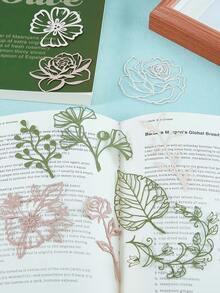 10入組/包裝diy植物材料紙貼紙裝飾筆記本,復古空心葉和花瓣形書籤 - 綠色 - 查看 4