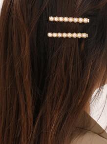 2入組女士髮飾，可愛珍珠裝飾鱷魚夾 - 金色 - 查看 6