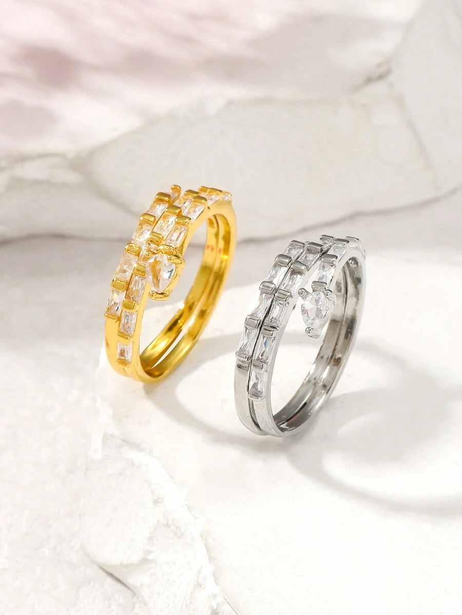 1 Miếng Sành điệu Hình thang & Khối Zirconia  Trang trí Sang trọng & Tối giản Lady Nhẫn , Toàn trận Đồ trang sức - Vàng - Xem 1