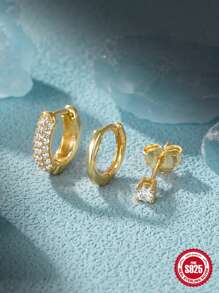 3 Pcs Fashionable Evil Eye Cubic Zirconia 925 Sterling Silver Earring Set Women Summer Jewelry