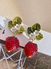1對可愛有趣的蝴蝶結&草莓&春季元素休閒風格女耳環 - 草莓花朵 - 查看 8