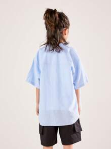 Annil 青少年男孩夏季時尚休閒短袖Polo衫 - 藍色 - 查看 2