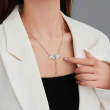 1入新穎設計925純銀時尚蛋白石流蘇魔鬼之翼吊墜毛衣鍊女士日常佩戴 - 彩色 - 查看 2