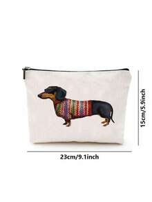 Dachshund Dog Print Cosmetic Bag, Portable Travel Storage Bag, Versatile Zipper Coin Purse Pouch, Funny Toiletry Bag, Cartoon Dog Pattern Bag, Dachshund Lover Gift, Travel Toiletry Organizer, Makeup Bag, Pencil Pen Case, Stationery Supplies, Birthday Gifts, Christmas Gift - White - View 3
