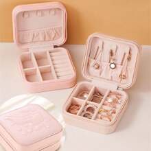 珠寶盒和收納盒,便攜式珠寶收納盒,pu皮革旅行珠寶收納盒,可存放戒指、耳環、手鍊、項鍊和手表 - 粉色 - 查看 2