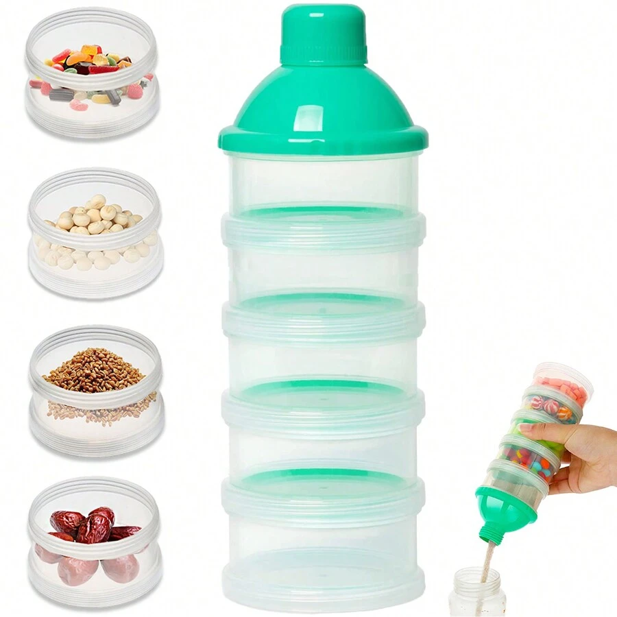 Portable Milk Powder Dispenser, 5 Layers Stackable Milk Powder Dispenser, High Capacity Suitable For Milk Powder, Sweets, Fruits - Green - View 1