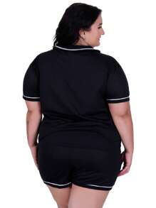 Plus Size Bra & Panty Sets - 黑與白 - 查看 2