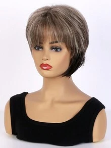 10inch Short Brown Synthetic Fiber Bob Style Wig With Side Swept Bangs For Women's Daily Use - Multicolor - View 4