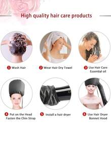 1 Mũ trùm đầu sấy tóc có thể điều chỉnh, mềm mại, có dây chun và ống nối dài, thích hợp để sấy khô, tạo kiểu, uốn xoăn và ủ tóc, phù hợp với mọi kích cỡ đầu, dụng cụ tạo kiểu tóc, phụ kiện tóc, trang trí nhà cửa, phòng ngủ. - màu đen - Xem 2