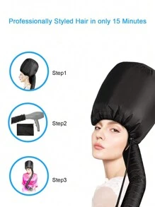 1 Mũ trùm đầu sấy tóc có thể điều chỉnh, mềm mại, có dây chun và ống nối dài, thích hợp để sấy khô, tạo kiểu, uốn xoăn và ủ tóc, phù hợp với mọi kích cỡ đầu, dụng cụ tạo kiểu tóc, phụ kiện tóc, trang trí nhà cửa, phòng ngủ. - màu đen - Xem 3