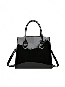 1個(11英寸*9.5英寸*5.5英寸)時尚蛇紋顏色拼接手提包,可愛的黑白色蟒蛇紋郵差包,媽媽包,實用光澤pu材料防污防水,適用於商務旅行,旅遊和派對,休閒風格的大容量郵差包 - 黑與白 - 查看 6