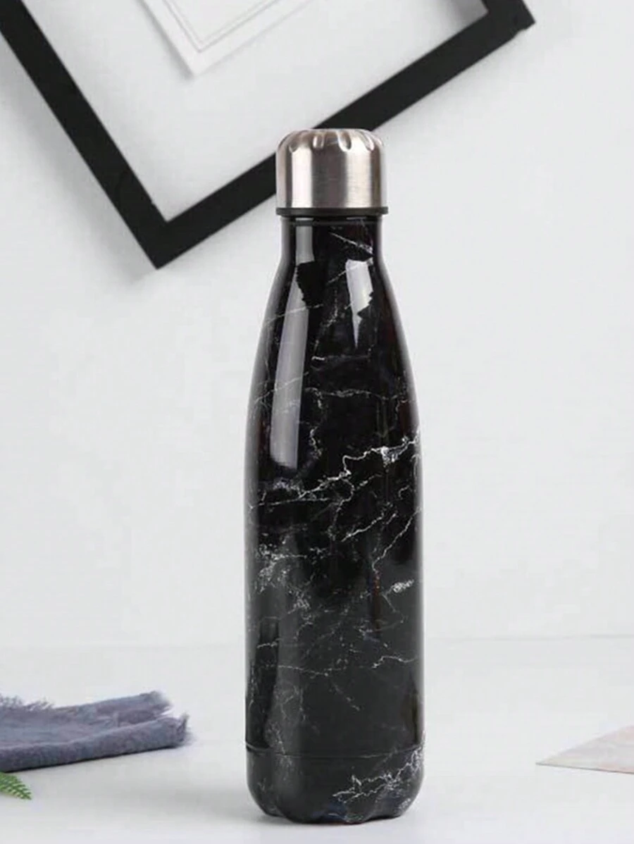 1pc 16oz Outdoor Insulated Water Bottle With Unique Double-layered Marble Pattern Design - Black - View 1