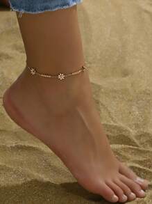 1 件韩国时尚新款菊花不锈钢脚链，女士简约优雅百搭脚饰