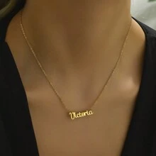 1 chiếc dây chuyền chữ cái tiếng Anh mạ vàng bằng thép không gỉ, bề mặt nhẵn mịn, thiết kế cá tính, phù hợp cho nam, nữ, các cặp đôi, phong cách đường phố, hàng ngày và dự tiệc. - Vàng - Xem 5