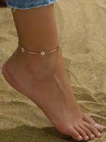 1 件韩国时尚新款菊花不锈钢脚链，女士简约优雅百搭脚饰